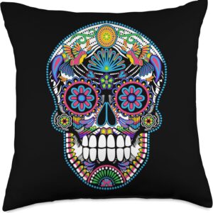 Dia de los Muertos Sugar Skull Huichol Mexican Art Design Throw Pillow