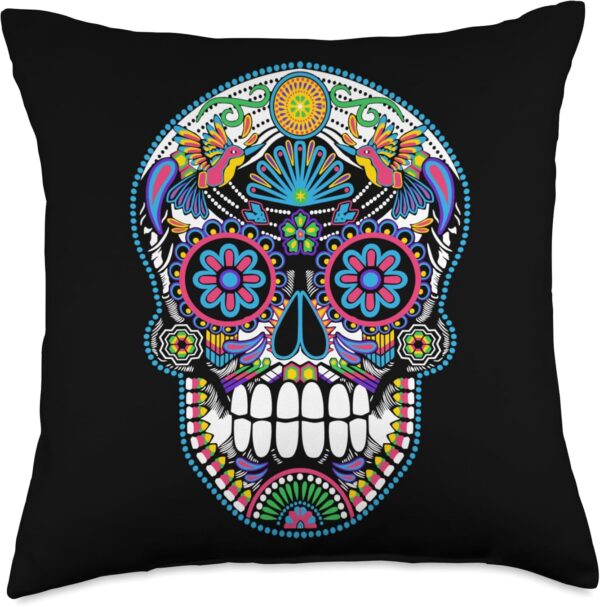 Dia de los Muertos Sugar Skull Huichol Mexican Art Design Throw Pillow