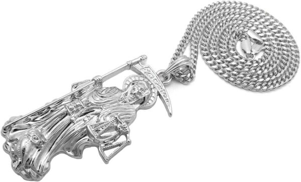 MENS SANTA MUERTE OUR LADY OF HOLY DEATH PENDANT BOX,ROPE CUBAN CHAIN NECKLACE (Cuban Chain Silver) - Image 4