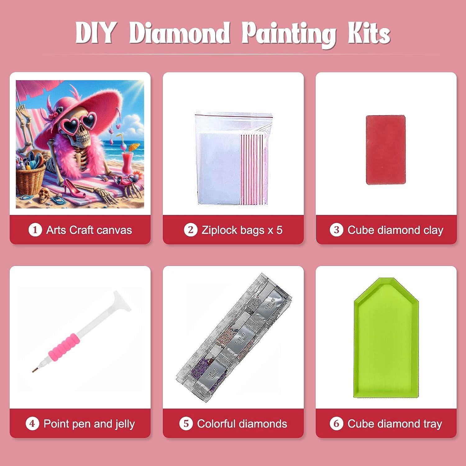 Beach Skull Diamond Art Kits for Adults - 5D Diamond Painting for Adults, Full Drill Diamond Dots Gem Painting Kit for Wall Home Decor Arts Craft 14x14 inch - Image 3