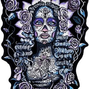 Santa Muerte with Roses Embroidered Jacket Vest Back Patch - 6.5 X 9.5 Inch Iron on Sew on Backing P194