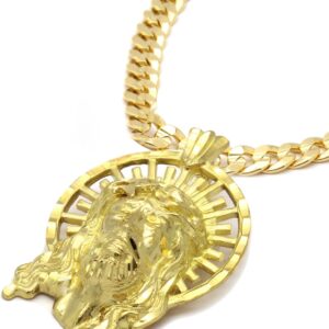 L & L Nation 14k Gold Plated on Brass Hip Hop Jesus Thorn Pendant w/ 6mm 24" Cuban Chain