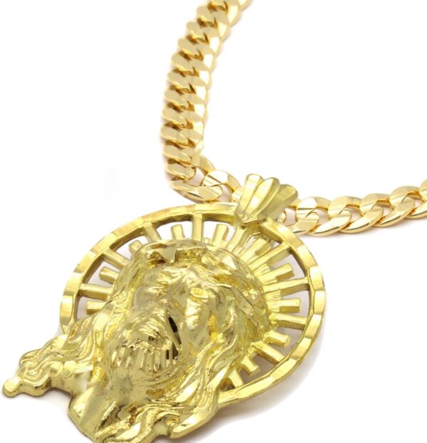 L & L Nation 14k Gold Plated on Brass Hip Hop Jesus Thorn Pendant w/ 6mm 24" Cuban Chain