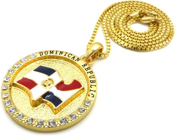 Dominican Republic Flag Pendant 24" Various Chain Necklace in Gold, Silver Tone - Image 3