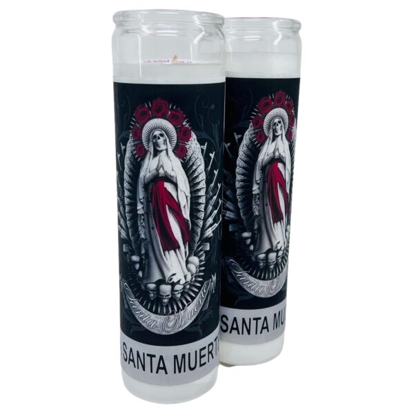 Santa Muerte Veladora Blanca sin fragancia 14 oz vaso grande una pieza prayer candle one piece 14 oz tall glass oración al reverso en español - Image 9