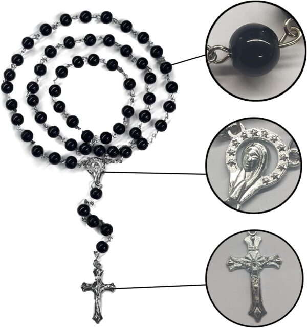 Rosary Set, First Communion Rosary for Girls and Boys, Rosary Beads Catholic for Men, Women and Kids Packed in Transparent Plastic Bag, Grandmother, Elders(Black) - Image 3