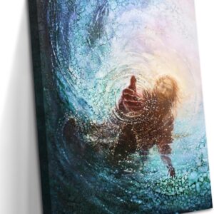 Jesus Christian Wall Art, Hand of God Canvas Paintings Posters Prints, Christ Religion Bible Jesus Salvation Wall Decor for Church Study Prayer Room Home Decoration 12x16 in Framed