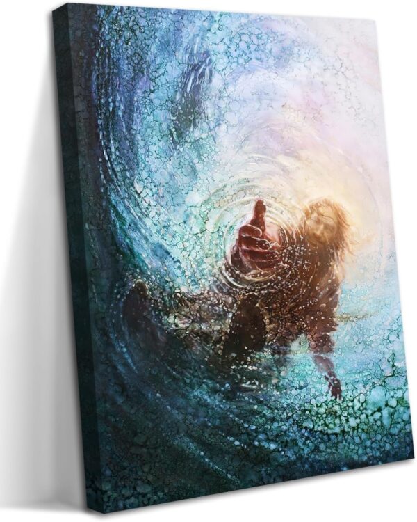 Jesus Christian Wall Art, Hand of God Canvas Paintings Posters Prints, Christ Religion Bible Jesus Salvation Wall Decor for Church Study Prayer Room Home Decoration 12x16 in Framed