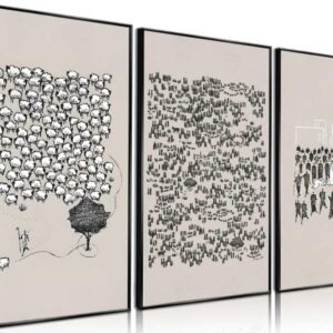 3 Pieces Jesus 99 Sheep Canvas Wall Art Christian Bible Parable Sketch Shepherd One Lost Sheep Picture Religion Artwork Poster Prints Wall Decor for Office Living Room Bedroom Home Decoration