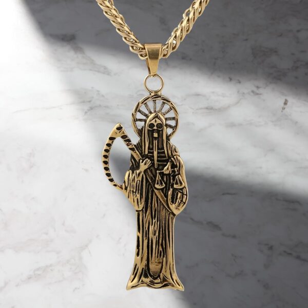 Mai & Claire 925 Sterling Silver Santa Muerte Necklace For Women And Men - 14K Gold Filled La Santa Muerte Pendant Holy Saint Death Santa Muerte Skull Delicate Hip Hop Jewelry Religious Amulet Gifts - Image 2