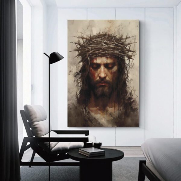 DuduYH Jesus Poster Persecution Crown of Thorns Canvas Wall Art Christ God Picture Religious Catholic Painting Artwork Church House Room Decor (07-jesus image,16x24inch-Unframe) - Image 4