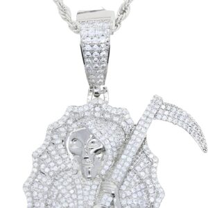 925 Sterling Silver Santa Muerte Necklace For Women And Men - 14K Gold Filled Death La Santa Muerte Pendant Chain Iced Out Bling Cz Paved The King Of Terrors Hip Hop Jewelry Religious Amulet Gift