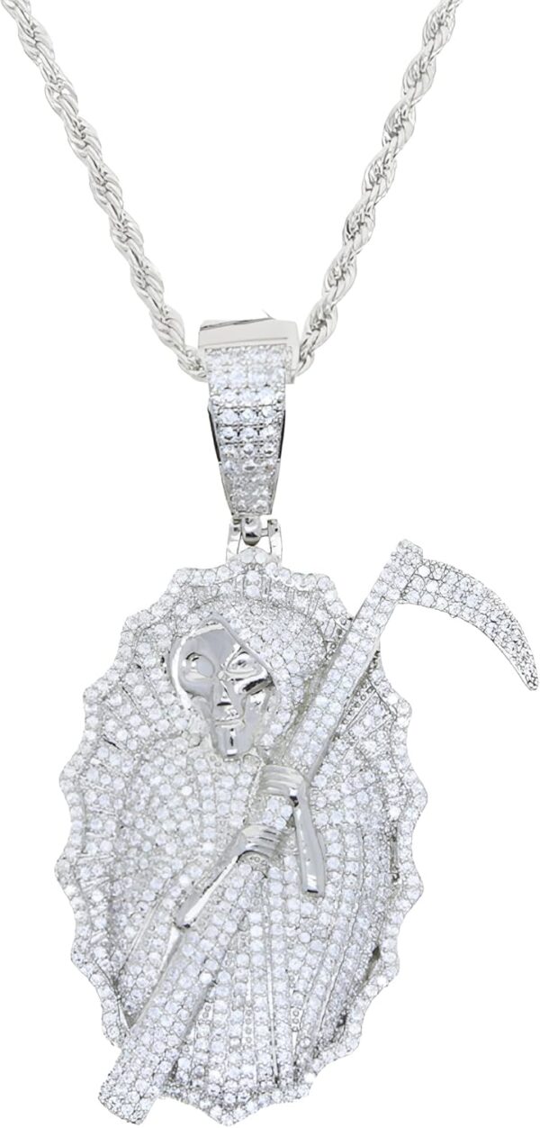 925 Sterling Silver Santa Muerte Necklace For Women And Men - 14K Gold Filled Death La Santa Muerte Pendant Chain Iced Out Bling Cz Paved The King Of Terrors Hip Hop Jewelry Religious Amulet Gift