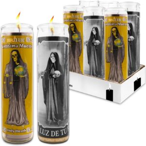 6 Pack Santa Muerte 8 Inch Black Religious Candles - Bundle with 6 Holy Death Candles for Vigils, Prayers, Blessing Ceremonies, and More | Black Santa Muerte Devotional Candles
