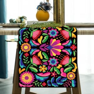 Mexican Table Runners for Party, Dia De Los Muertos Altar, Day of The Dead Decorations, Flowers Fiesta 70.9×13 Inch