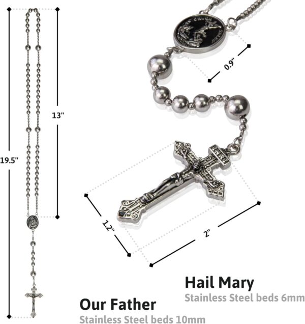 WWI Military rosary beads catholic, Stainless Steel Rosary, Antique Rosarios Catolicos para Hombre, Solid Warrior, Tactical Rosary with Seven Sorow Medal and Pardon Crucyfix - Image 3