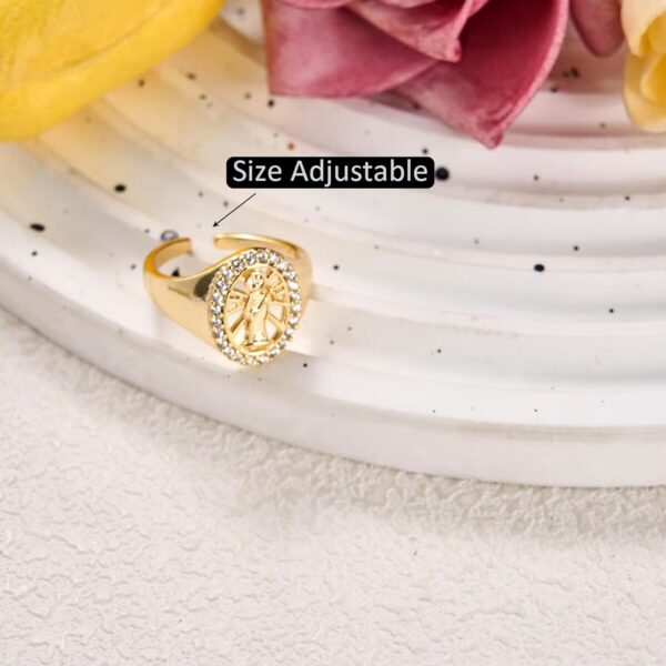 SANDOO Santa Muerte Ring - Protection Good Luck Healing Gold Santa Muerte with Rhinestone,Religious Jewelry Amulet for Friend Sister,Adjustable - Image 3
