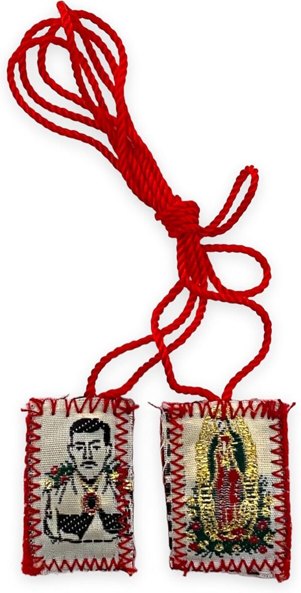 Our Lady of Guadalupe Jesus Malverde Red Scapular Necklace Escapulario