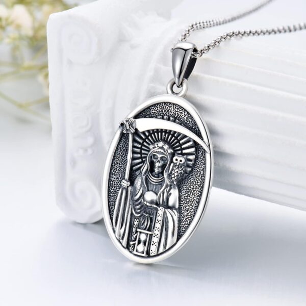 PELOVNY Santa Muerte Necklace 925 Sterling Silver Saint Holy Death Grim Reaper Necklace Day of the Dead Jewelry Gifts for Men Women - Image 5