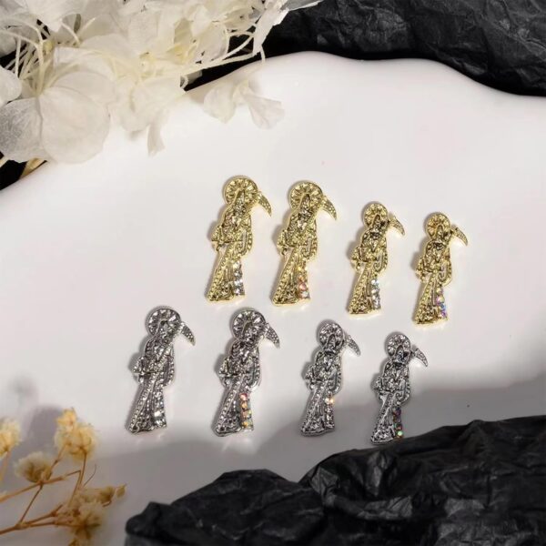 Santa Muerte Nail Charms,16PCS Gold Sliver Alloy Nail Rhinestones Decoration for Acrylic Nails, Grim Reaper Nail Gems Diamonds Accessories for Nail Art Supplies Manicure Craft DIY BBATT-HAPPY - Image 4