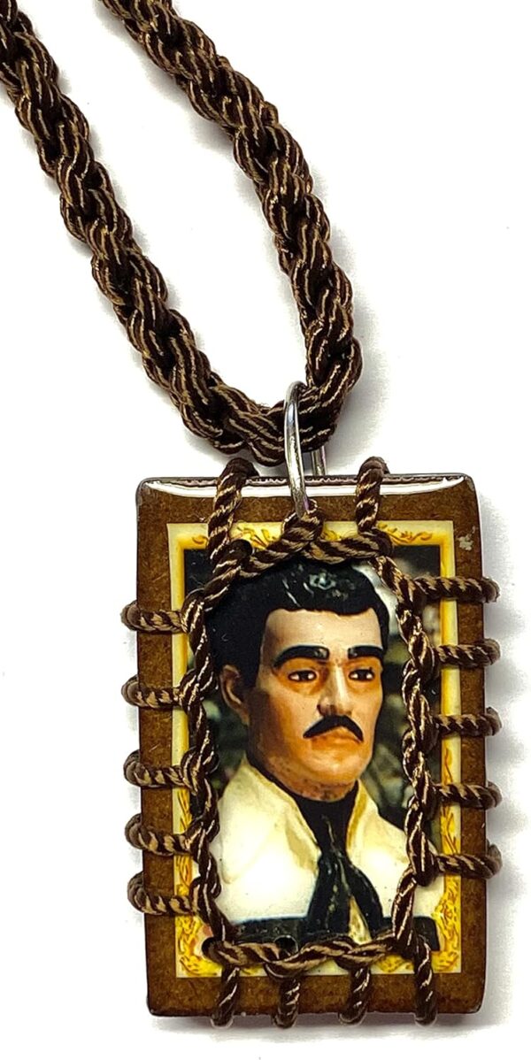 Gigi's Classy Kids Jesus Malverde Brown Wood Wooden Corded Scapular Necklace Escapulario Cafe Madera Collar