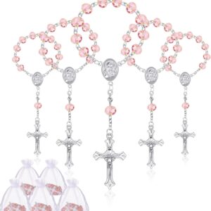 Yinkin 30 Pieces Baptism Rosary Catholic Mini Rosaries Baptism Favors for Guests Party Favors Rosary Beads for Baptism with 30 Pcs Organza Bags for Christening Weddings First Communion Gift