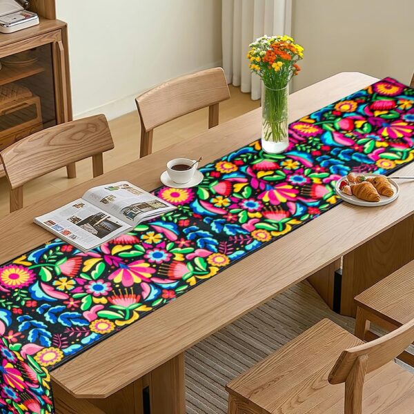 Mexican Table Runner Fiesta Party Dia De Los Muertos and Cinco De Mayo Decoration Linen 72" x 13" Inches Table Runner for Day of The Dead Home Dining Room Kitchen Tablecloth - Image 2