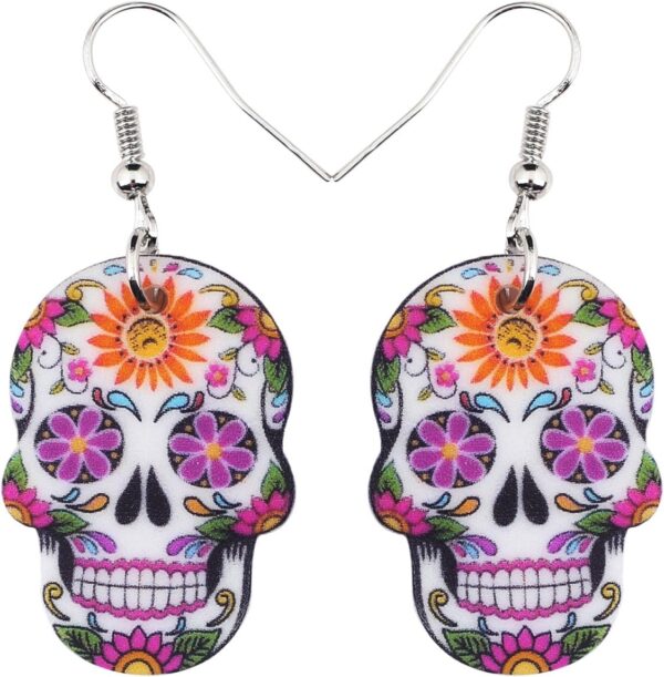 NEWEI Cute Halloween Sugar Skull Earrings Dangle Acrylic Day of the Dead Decor Gifts for Women Festival Charms