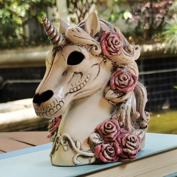 Gothic Unicorn Skull Piggy Bank- Sugar Skull Home Decor Unicorn Skeleton Statue Adult Gift Halloween Day of The Dead - Image 5