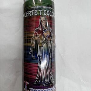 Brilux Holy Death 7 Color (Santa Muerte Siete Colores) Pillar Prepared Scented Candle in Glass