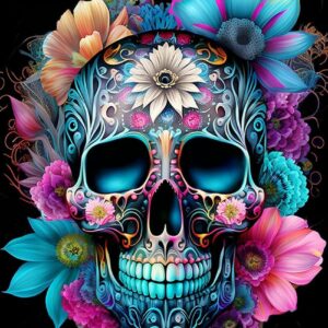 igoodom Diamond Painting Art Kit for Adults,Sugar Skull Flower Diamond Art Painting for Beginners,Full Drill Round Gem Art Painting for Crafts Home Wall Decor Gift 12x16inch