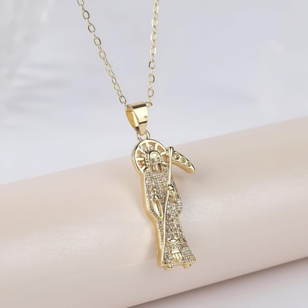Mai & Claire 14K Gold Filled Santa Muerte Necklace For Women And Men - Holy Death Chain For La Santa Muerte Pendant Christian Jewelry Religious Amulet, Memento Mori - Image 2