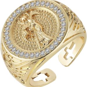 HZMAN Grim Reaper Ring for Men Women Retro Gothic 14K Gold Plated Santa Muerte Rings Wide Open Ring Jewelry Gift