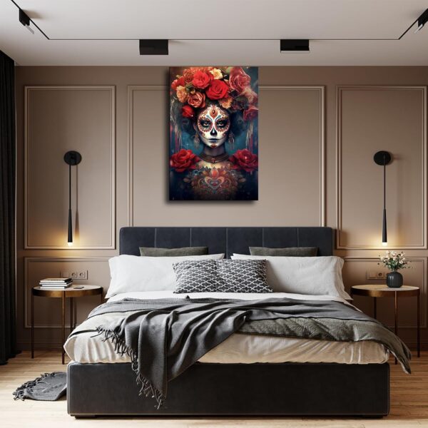Day of The Dead (Dia De Los Muertos) Themed Skull with Flowers Poster Canvas Wall Art Mural Picture Print Modern Family Bedroom Decor (Unframed,08×12inch) - Image 4