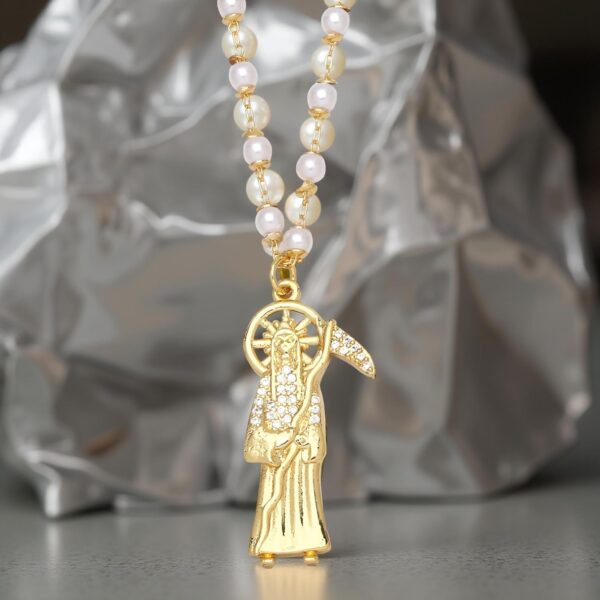 Mai & Claire 14K Gold Filled Santa Muerte Necklace For Women And Men - 925 Sterling Silver Holy Death Scythe Christian La Santa Muerte Pendant Chain Religious Amulet, Memento Mori Necklace - Image 6