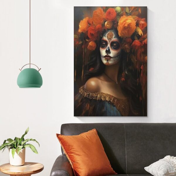 Iisrar Catrina Poster - Dia De Los Muertos Mexican Folk Art Wall Decor - Printable Canvas Art - Unframed 24x36inch (60x90cm) - Image 4