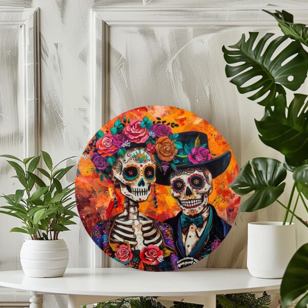 Lessons Day Of The Dead Sugar Skull Round Aluminum Sign Vintage Metal Tin Signs Yard Decor Sign For Home Living Room Autumn Wall Decor For Halloween Christmas 8x8 Inch - Image 6