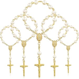 30 Pieces Baptism Rosary Acrylic Rosary Beads Finger Baptism Favors Rosaries Faux Pearls Christening Favors Communion Favors Weddings Party Favors (Ivory Pearl Gold Chain)