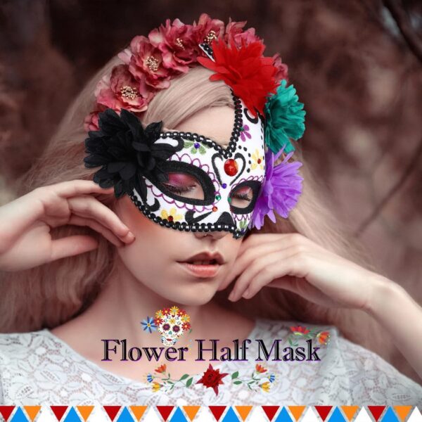 Nicute Masquerade Mask Mexican Day of the Dead Mask for Women Men Sugar Skull Flower Eyemask Fancy Carnival Party Masque - Image 5