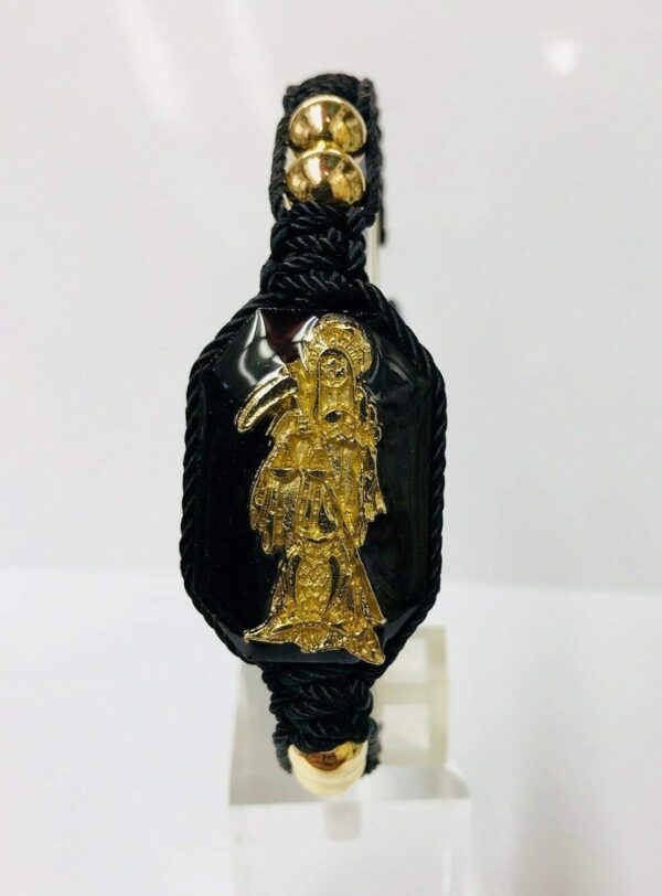 Santuario Jerwelry Holy Death Reaper Bracelet Santa Muerte Blanca bolas de oro laminado - Image 5