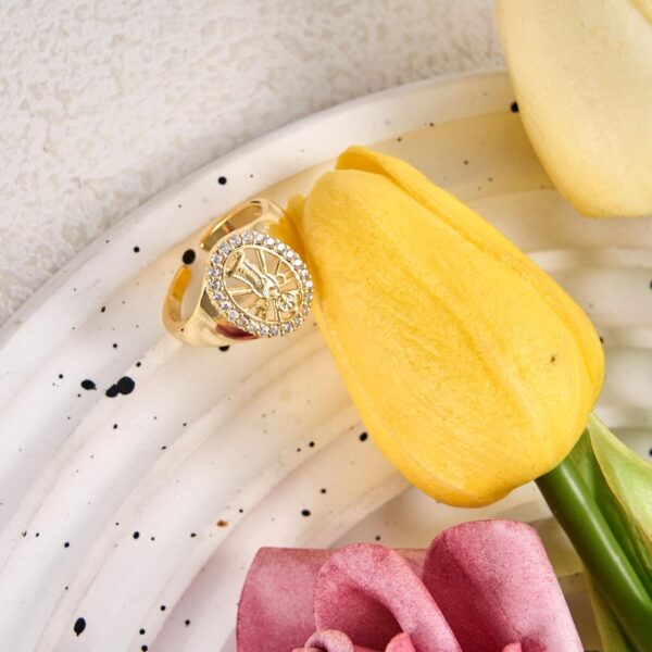 SANDOO Santa Muerte Ring - Protection Good Luck Healing Gold Santa Muerte with Rhinestone,Religious Jewelry Amulet for Friend Sister,Adjustable - Image 6