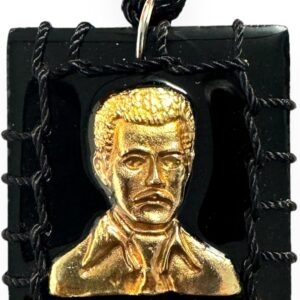 GCK Jesus Malverde Black Wood Scapular Necklace Reversible Gold Plated Charm Escapulario Negro Madera Collar