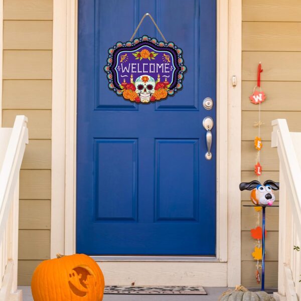 Day of The Dead Decorations Dia De Los Muertos Wooden Door Sign Mexican Sugar Skull Marigolds Floral Decor Day of The Dead Decorations for Home Party - Image 6