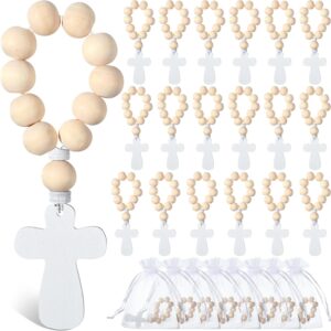 Deekin 60 Pieces Wooden Rosary Bulk Wood Catholic Prayer Rosary Beads with Crucifix Wood Cross Pendant with White Mesh Bag for Baptism First Communion Confirmation Baby Shower Bridal Shower Men Women