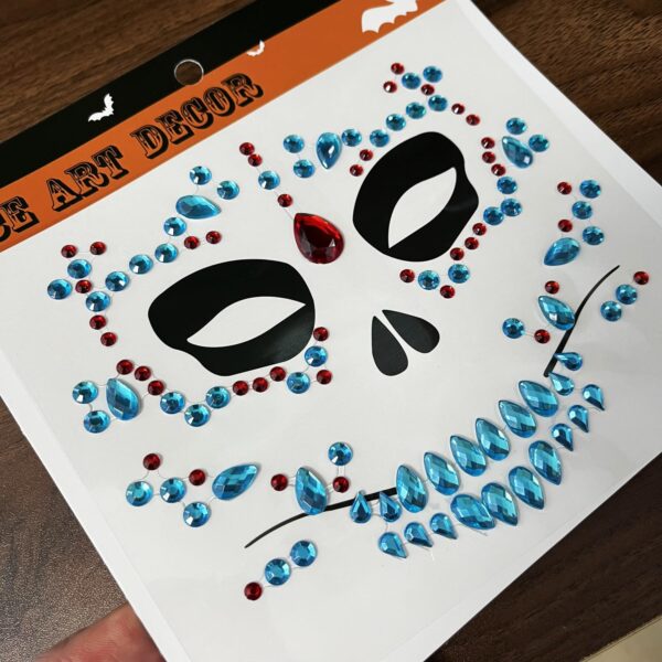 4-Pack Day Of The Death Face Gems,Halloween Temporary Face Tattoos, Rhinestone Face Jewels Stickers - Image 6