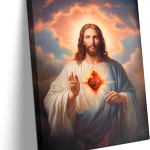 Sacred Heart of Jesus Wall Art Picture Divine Mercy Picture Canvas Wall Decor Christian Religious Christ Jesus Portrait Poster Prints Artwork for Living Room Bedroom Room Office Home Decoration