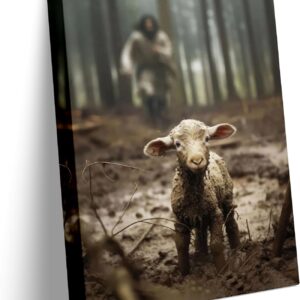 Jesus and Lamb Canvas Wall Art Jesus Running After Lost Lamb Picture Wall Art Canvas Print Christian Home Decor 8x10 inch