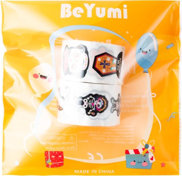 BeYumi Sugar Skull Roll Stickers - 1000Pcs Day of The Dead Stickers in 2 Rolls Dia de Los Muertos Sugar Skull Decals for Kids Halloween Mexican Festival Party Supplies Classroom Guitar Bottle Decor - Image 6
