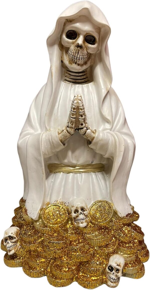 Statues Mario's Collection 8"" Santa Muerte Rosario Prayer Resin Sculpture Saint of Holy Death White