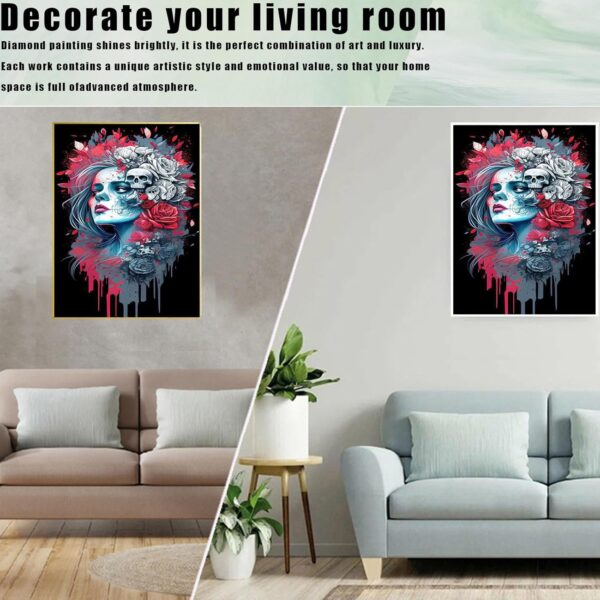 Skull Diamond Art- Sugar Skull Woman Diamond Art Kits for Adults, Skeleton Diamond Painting Kits for Home Wall Decor 12x16 Inch - Image 5
